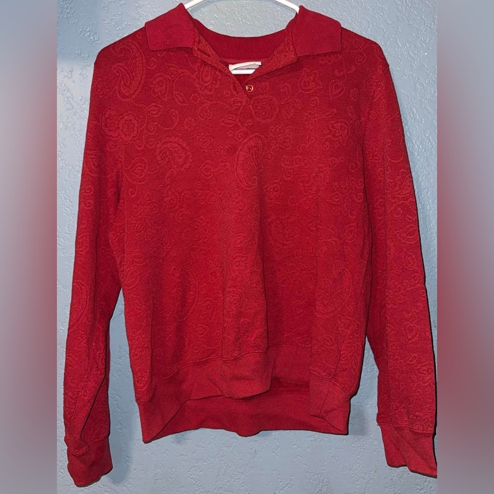 Alfred Dunner Red Paisley-Textured Pullover Sweater